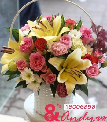 Giỏ hoa ly - hồng Giỏ hoa ly - hồng